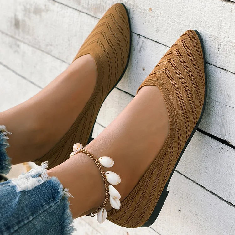 Einfarbige Strick Atmungsaktive Spitzzehen Slipper