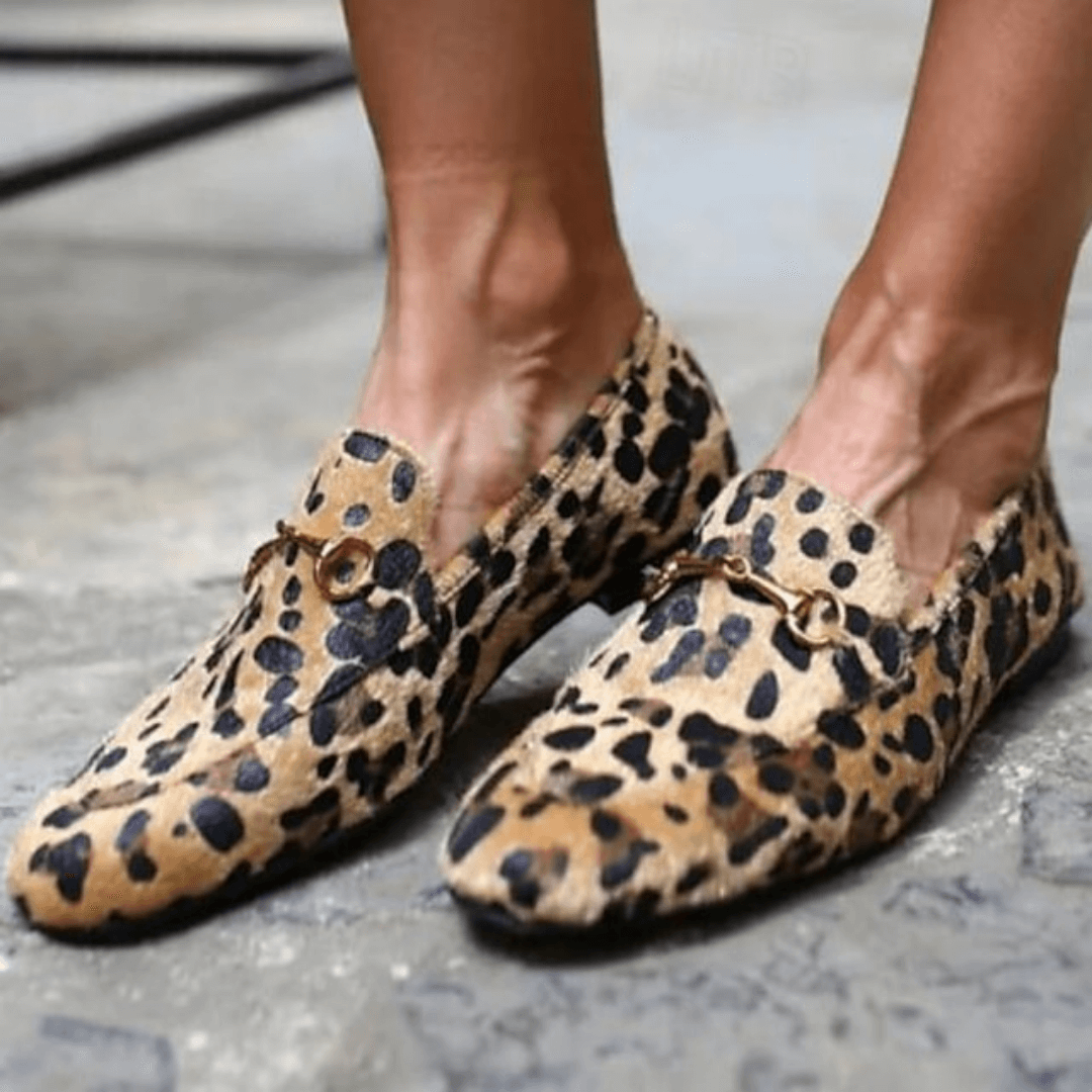 Animal Print Metal Buckle Pointed Loafers