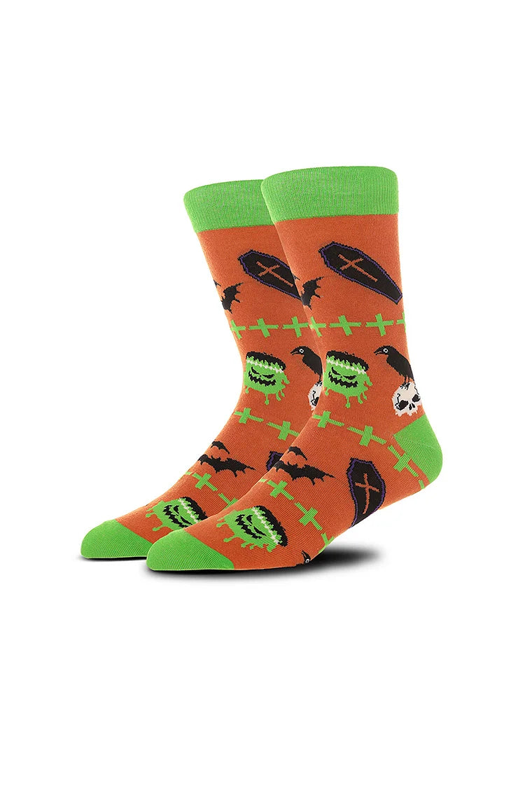 Calcetines de media pantorrilla con estampado de calavera y esqueleto de calabaza para Halloween 