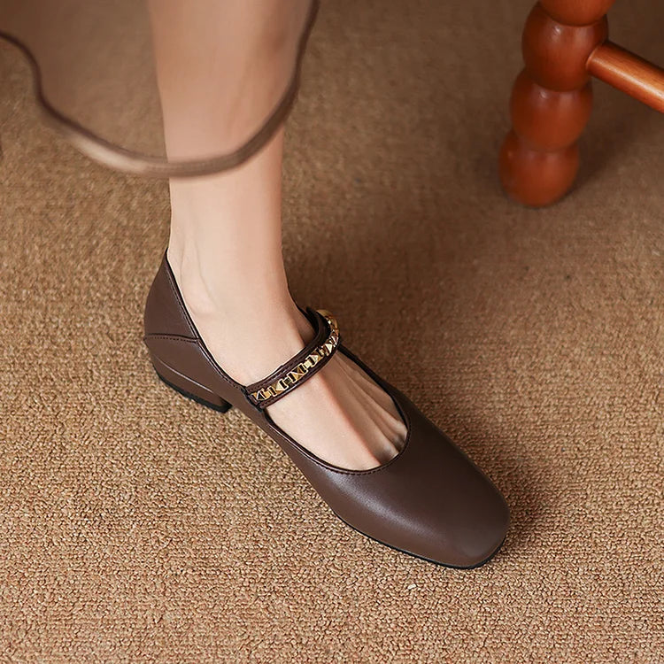 Rebites de Metal Decoração Fivela da Tira no Peito do Pé Sapatilhas de Bico Quadrado