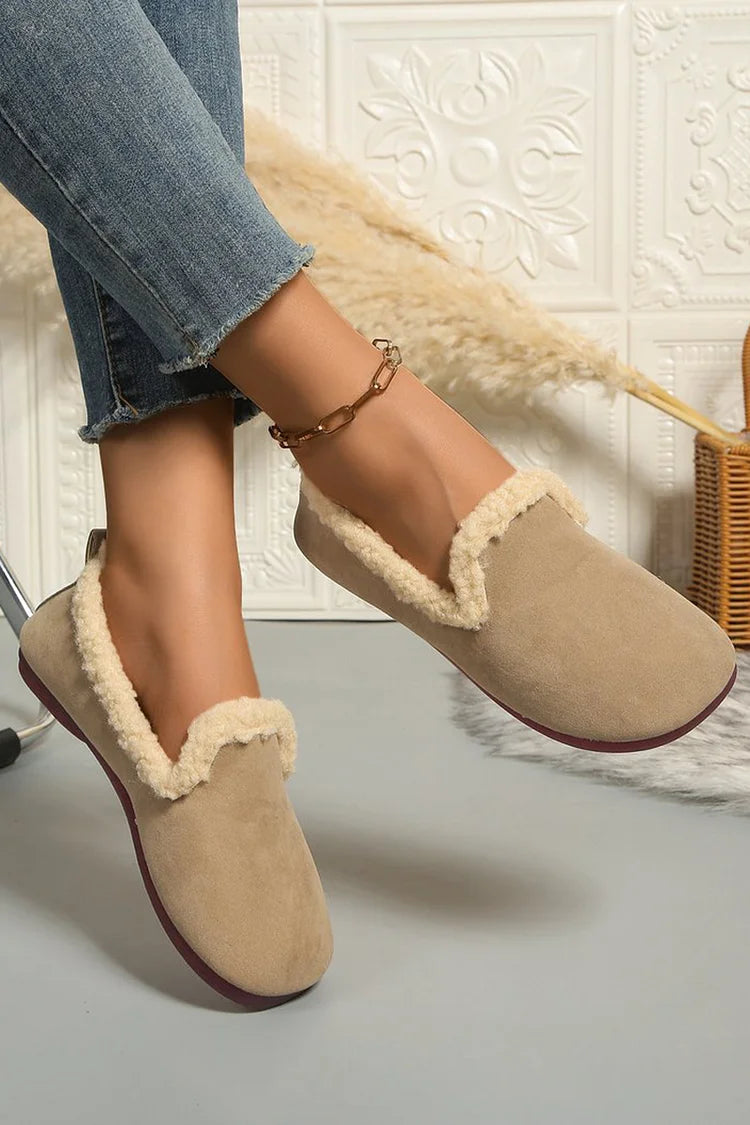 Round Toe Solid Color Faux Fur Lined Casual Loafers