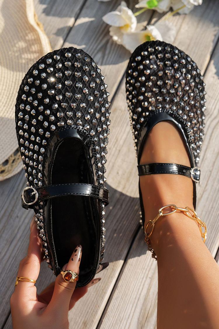 Fivela de Correia no Peito do Pé para Decoração de Perfuração a Quente Sapatilhas de Malha com Biqueira Redonda