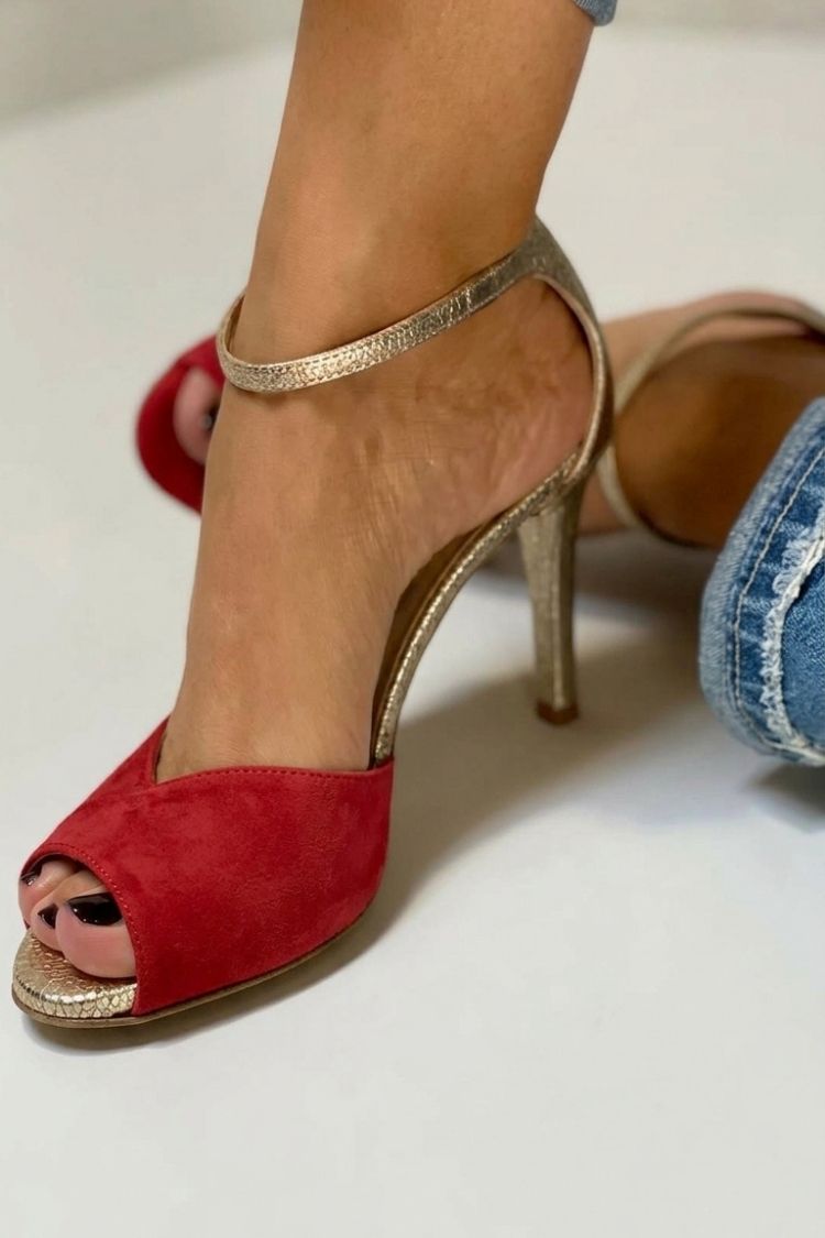 Glitter Ankle Strap Buckle Peep Toe Stiletto Heels