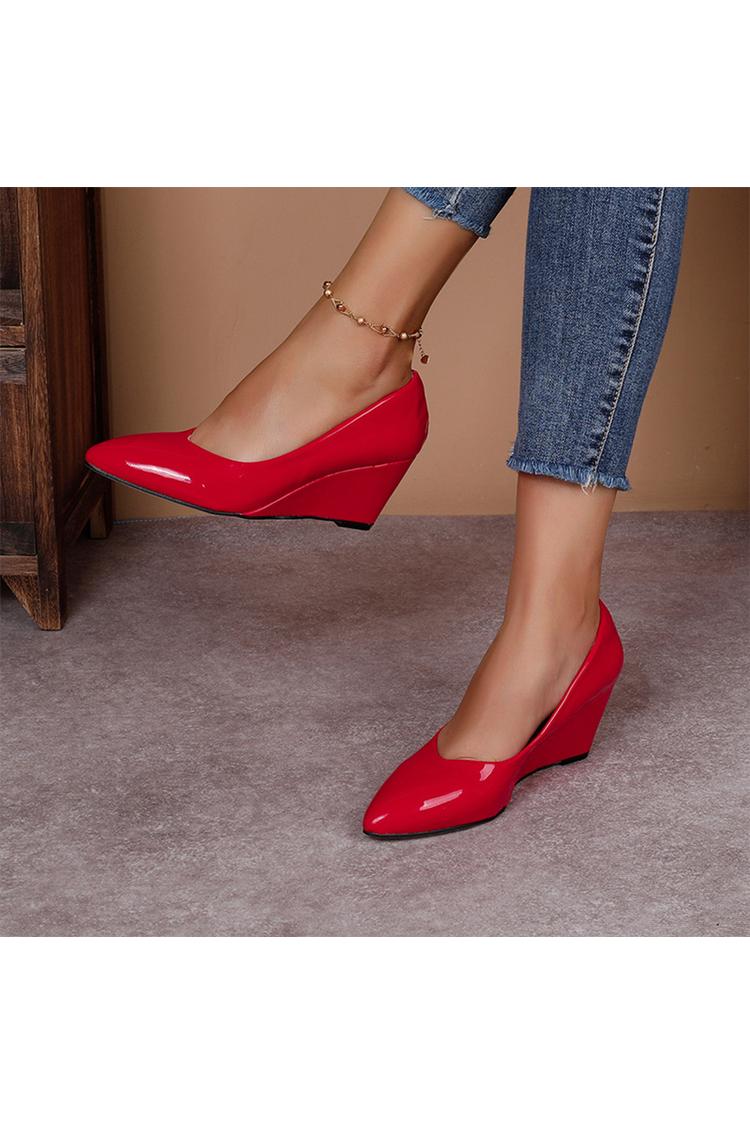 Scarpe con tacco a zeppa casual slip-on eleganti a punta tinta unita