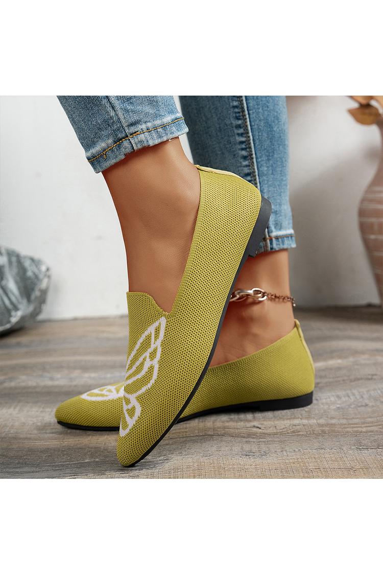 Sapatilhas Casuais de Malha com Padrão de Borboleta, Bicolor e Bico Apontado