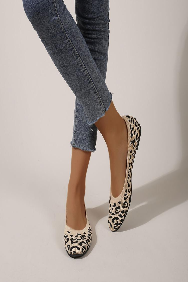 Leopard Pattern Round Toe Knitted Lightweight Flats