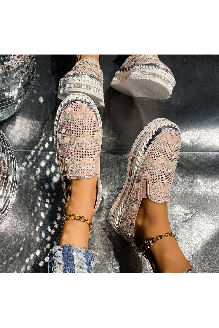 Colorblock gewellte Strassverzierung runde Zehe lässige Plateau Slipper