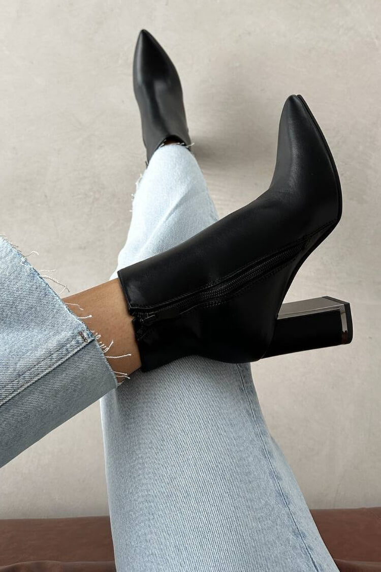 Elegant Pointed Toe Chunky Heel Faux Leather Boots [Pre Order]