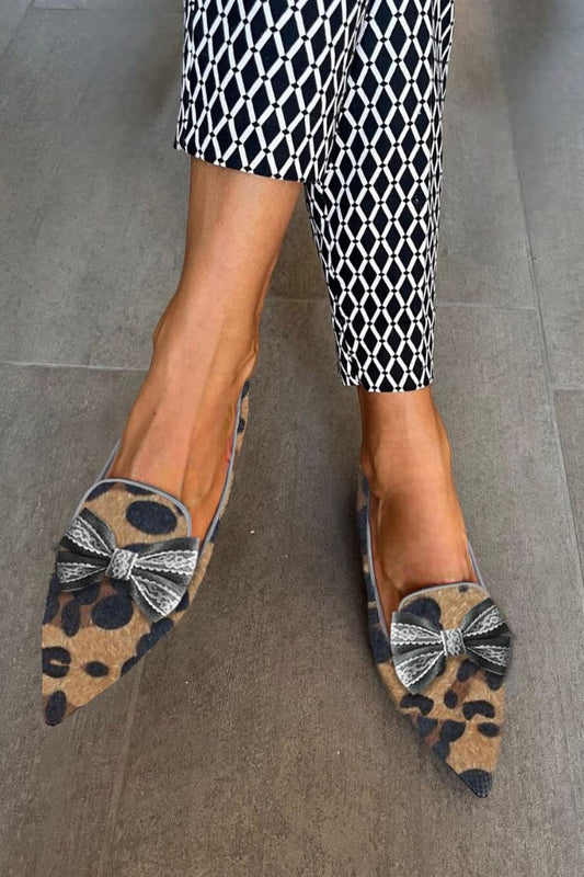 Leopardmuster Spitz zulaufende Zehe Schleife Kunstwildleder Lässige Ballerinas [Vorbestellung]