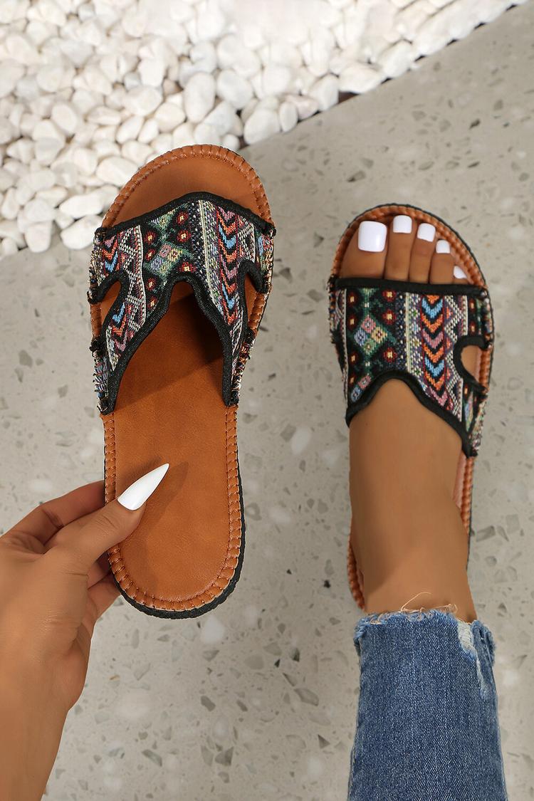 Pantofole casual con punta rotonda e motivo etnico multicolore