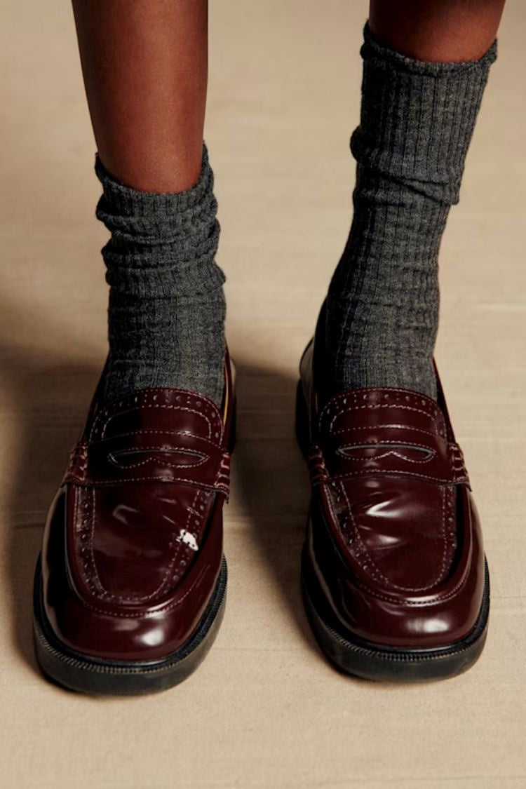Retro Black Polished Brogue Perforated Platform Loafers [Pre Order]