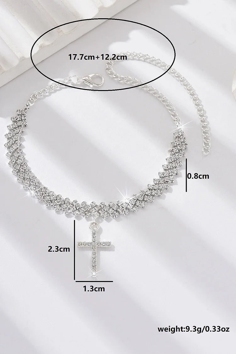 Cavigliera alla moda in lega con ciondolo a croce con decorazione in strass 