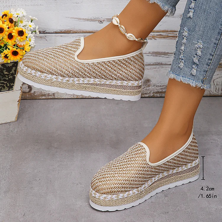 Casual Woven Pattern Platform Espadrille Lightweight Loafers