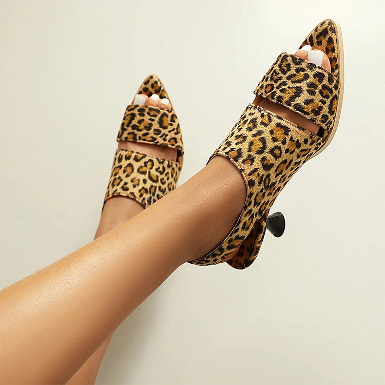 Leopard Pattern Cut Out Peep Toe Slingback Sandals Heels