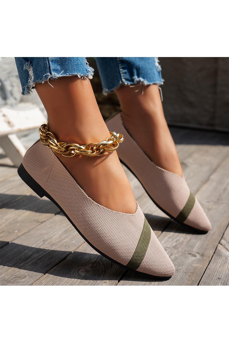 Colorblock Knitted Pointed Toe Breathable Casual Flats