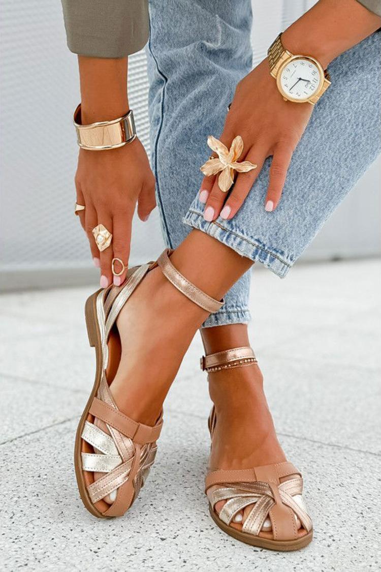 Knöchelriemen Schnalle Colorblock Ausschnitt Champagner Sandalen