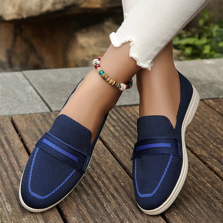 Mocassins casuais colorblock em patchwork com bico redondo