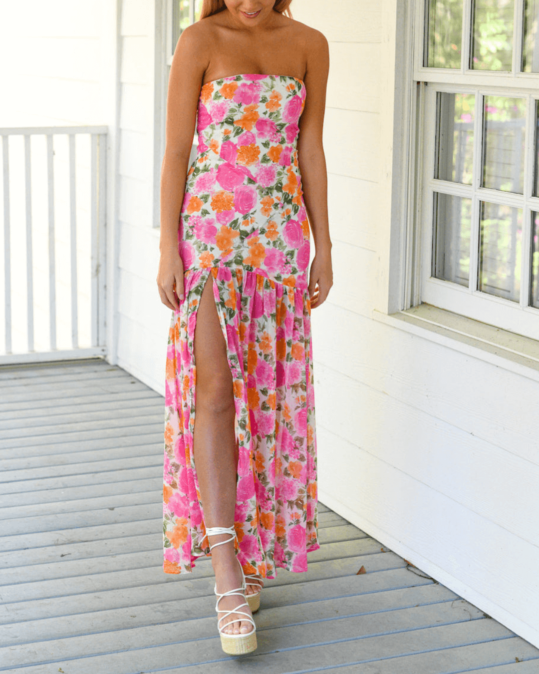 Strapless Floral Maxi Dress