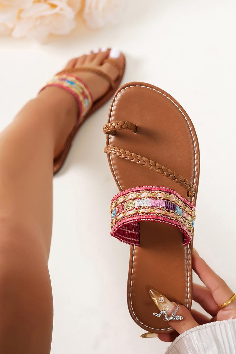 Ciabatte da spiaggia casual con cinturino intrecciato e anello per le dita dei piedi in stile boho