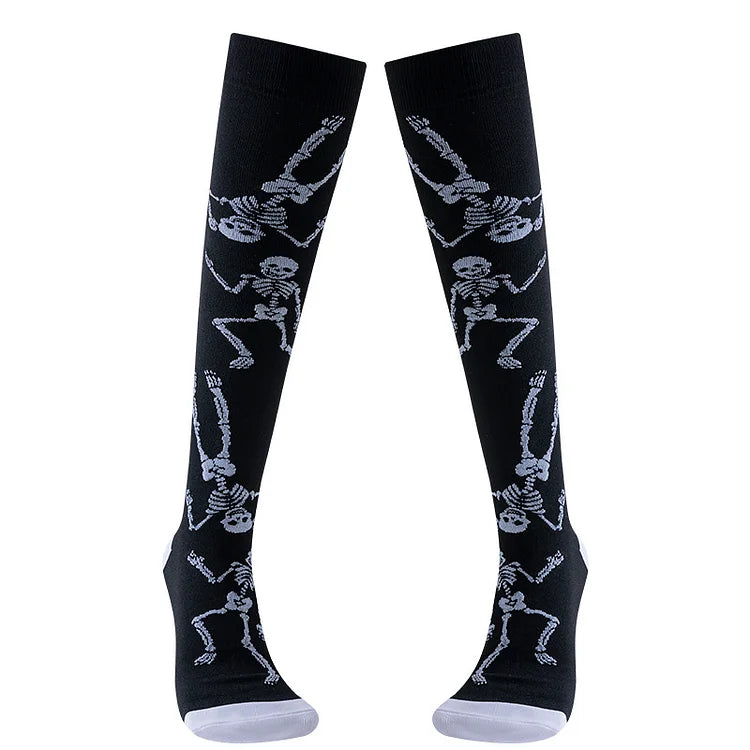 Halloween-Socken mit lustigem Gitarrentanz-Skelett-Print über den Wadensocken