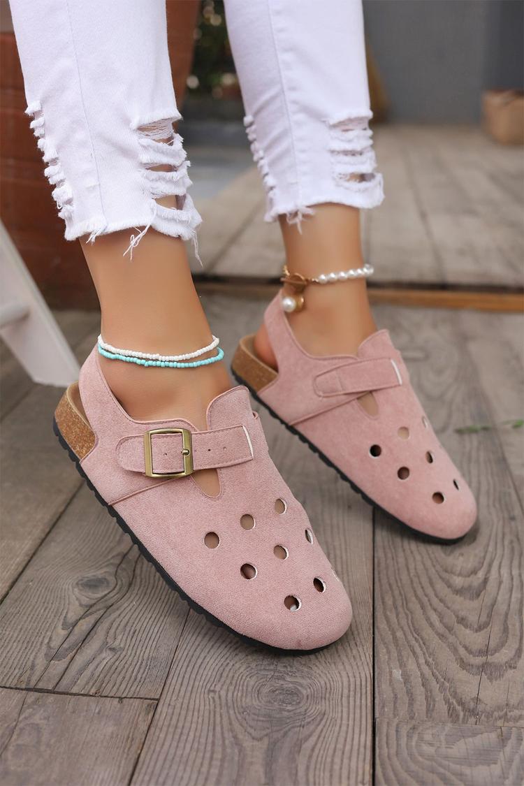 Sandali casual con cinturino posteriore e punta tonda traforata, tinta unita 