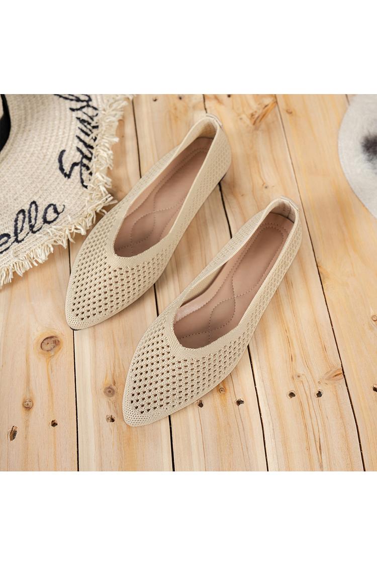 Jednokolorowe ażurowe dziergane casualowe baleriny z ostrym noskiem
