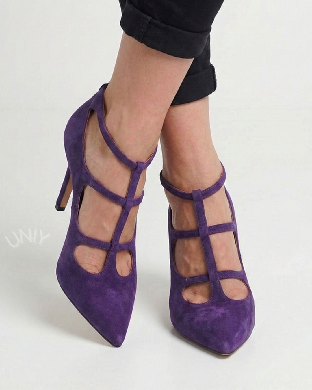 Salto Agulha Elegante Roxo com Múltiplas Tiras e Bico Fino [Pré-venda]
