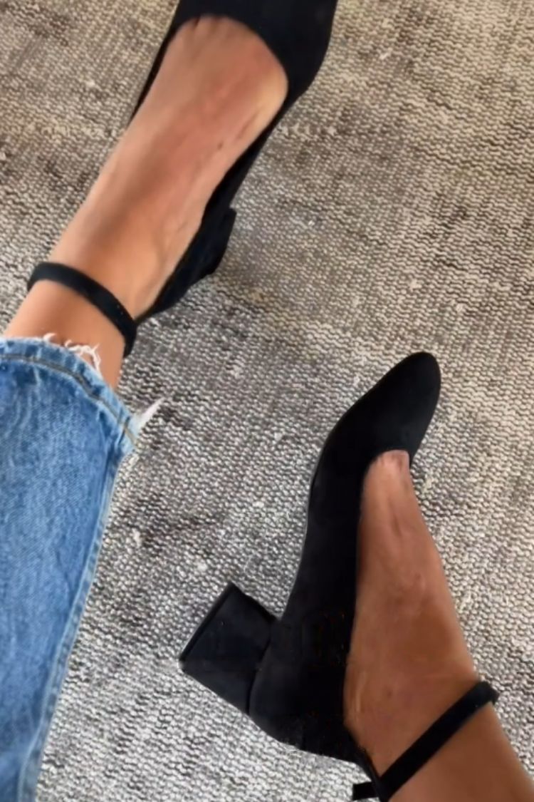 Black Faux Suede Round Toe Versatile Comfortable Block Heels [Pre Order]
