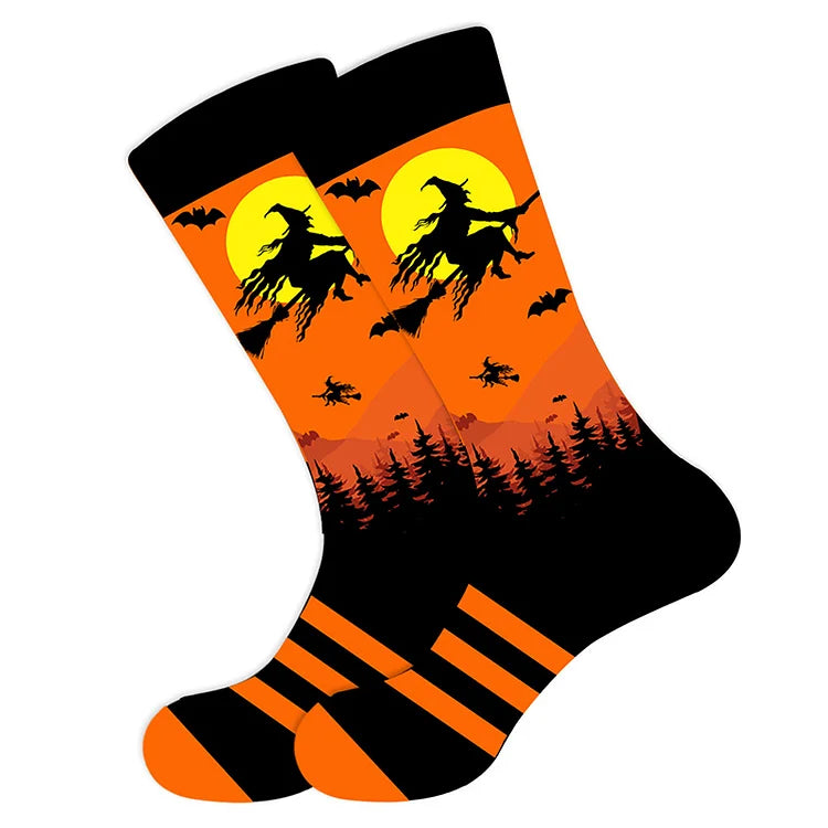 Halbhohe Socken mit Halloween-Element-Hexe-Spukhaus-Kürbis-Vogelscheuchen-Print