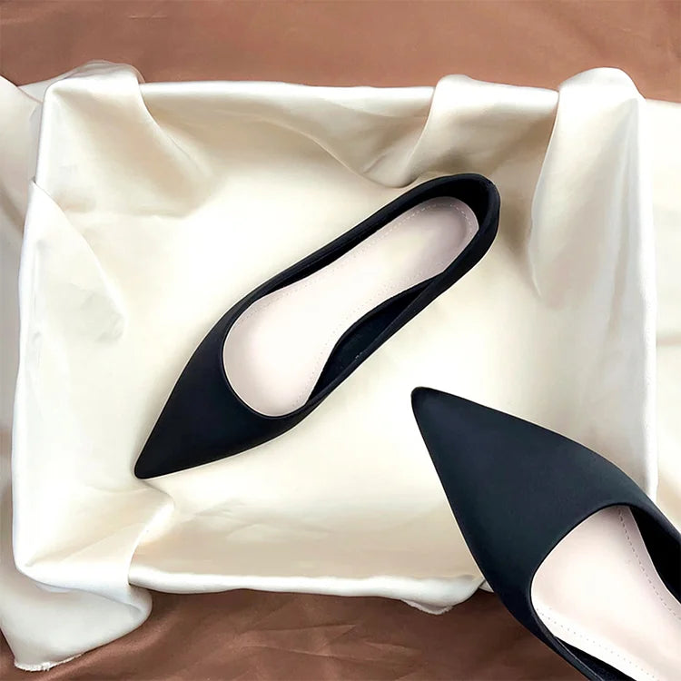 Satin Solid Color Pointed Toe Elegant Slip On Flats