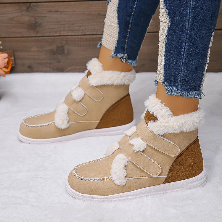 Fluffy Trim Stitch Detail Colorblock Round Toe Snow Boots