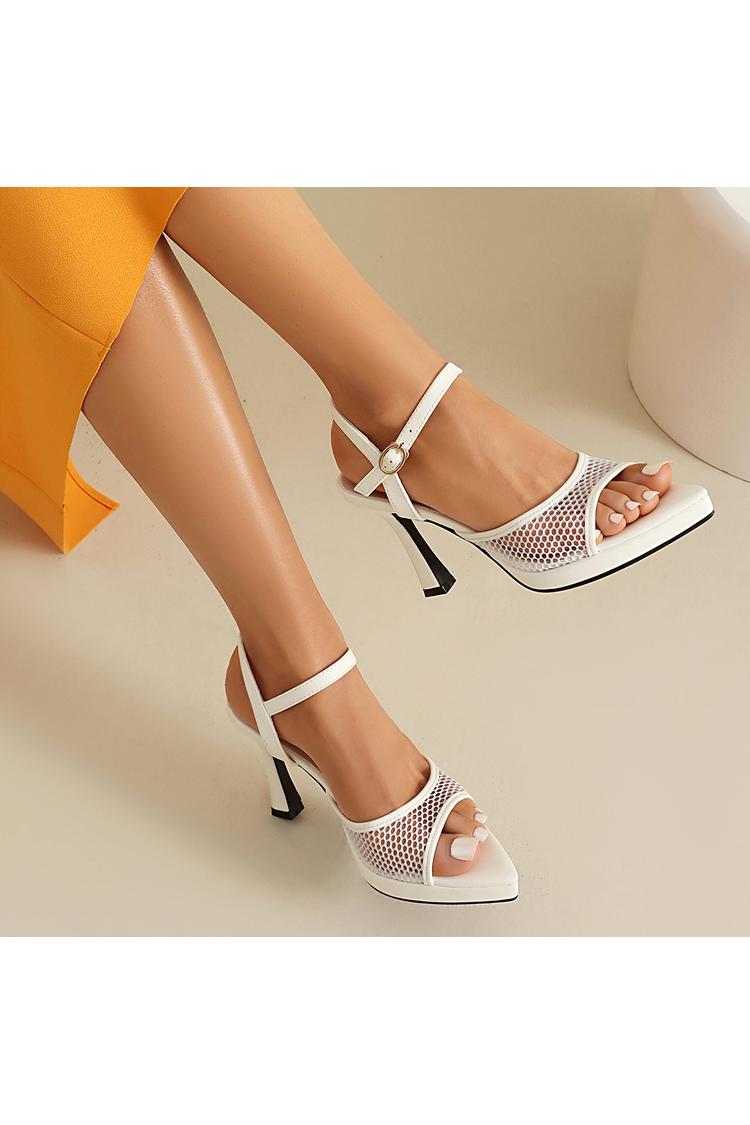 Scarpe con tacco a spillo con cinturino posteriore, punta affilata e in rete traforata, tinta unita 