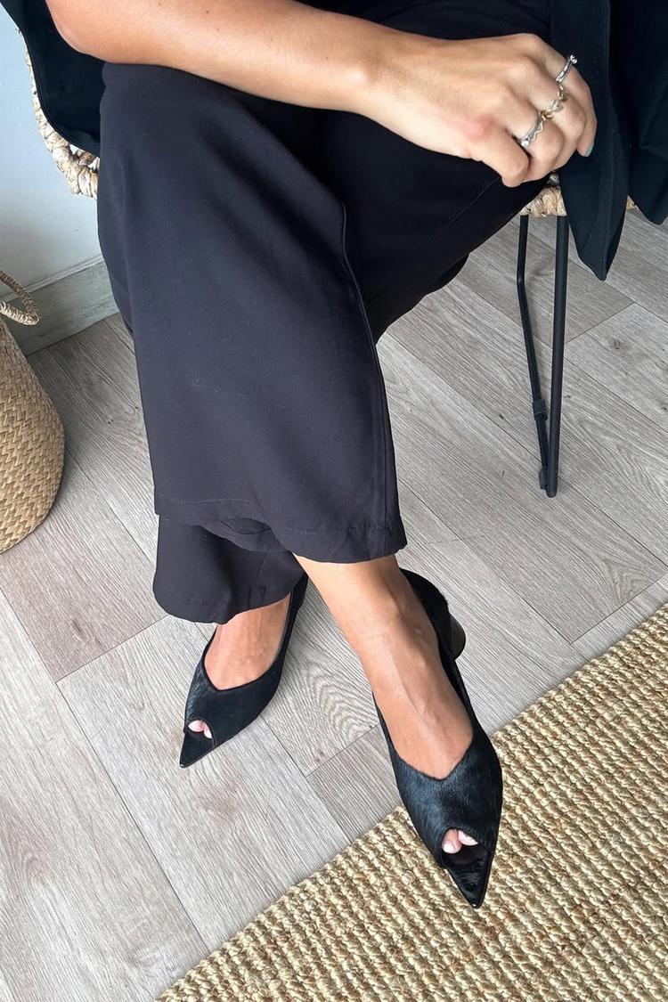 Scarpe con tacco largo e punta aperta, nere, tinta unita [Pre-ordine]