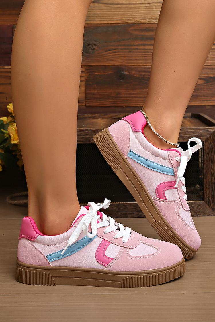 Sneakers casual con punta tonda, lacci e patchwork colorblock 