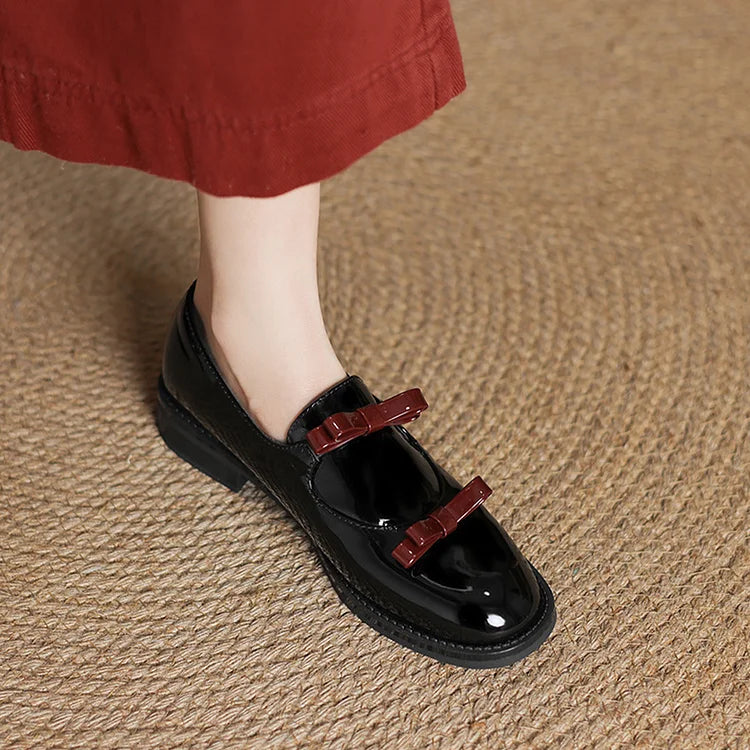 Kolorowe mokasyny casual z kokardą, łączone, okrągły nosek