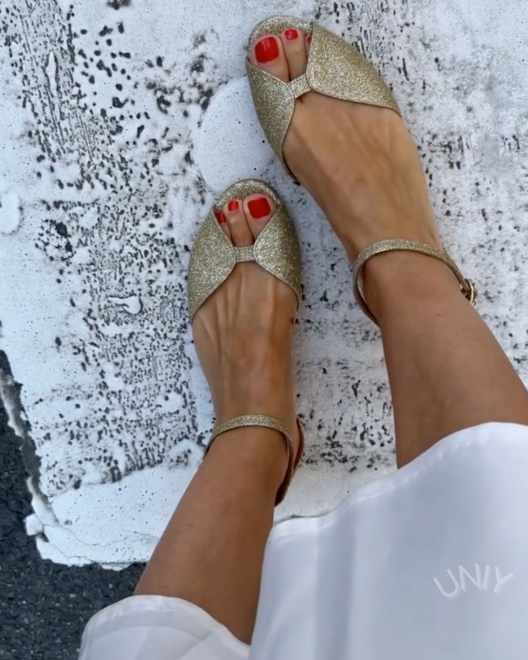 Gold Glitter Peep Toe Ankle Strap Flat Summer Sandals