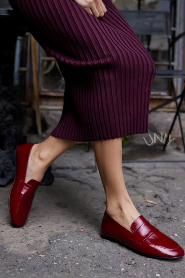 Solid Color Polished Leather Versatile Penny Loafers [Pre Order]