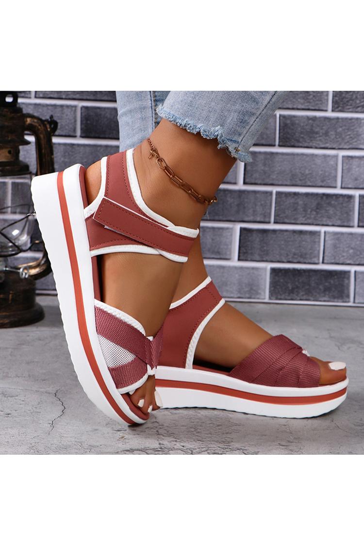 Sandali casual con plateau e punta tonda con patchwork colorblock