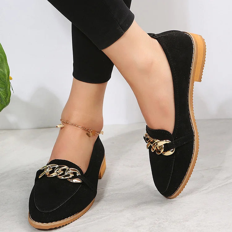 Leopard Print Metal Chain Decor Pointed Toe Loafers