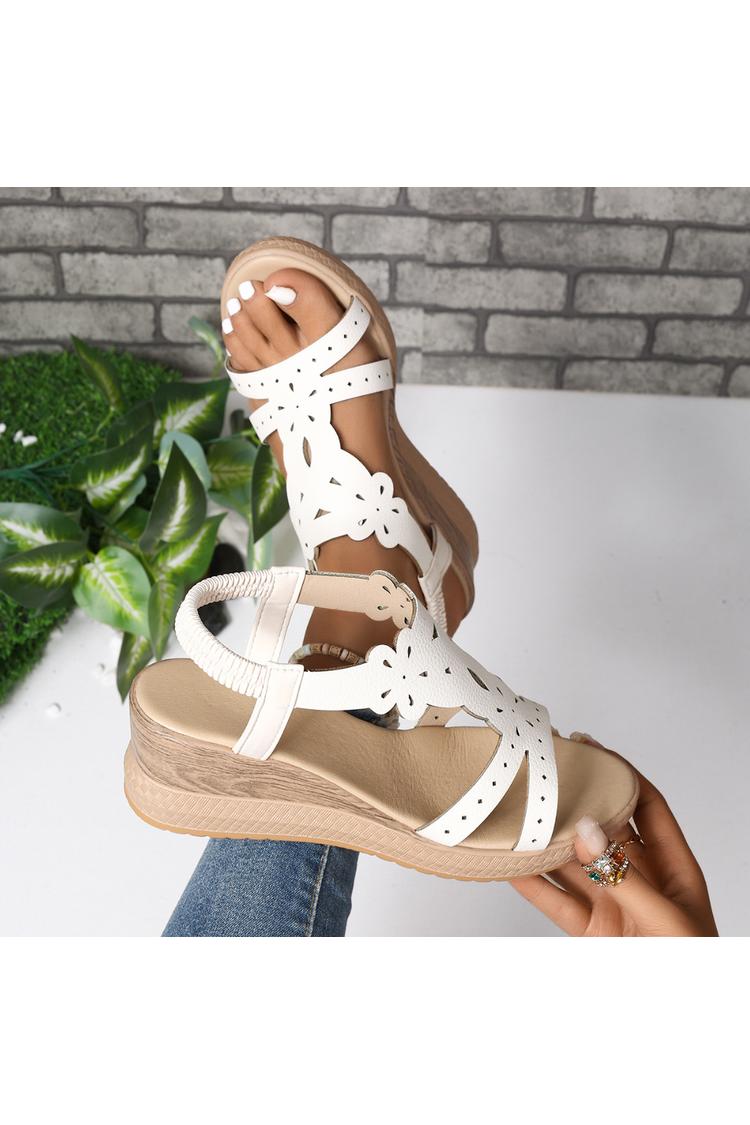 Sandali con zeppa casual da esterno con cinturino elastico traforato e punta rotonda