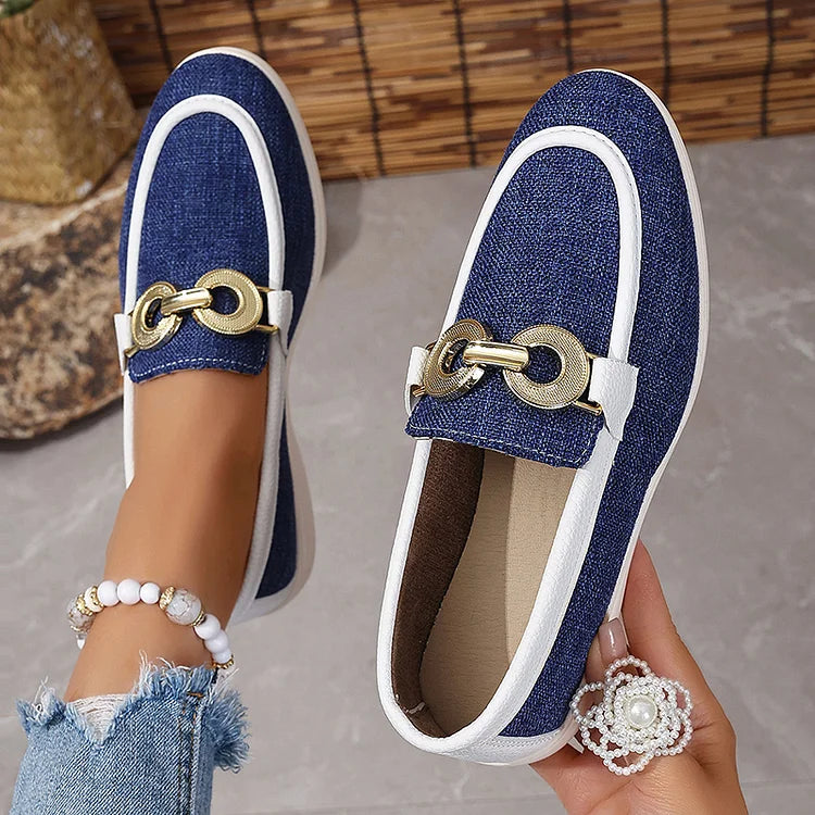 Contrast Binding Buckle Decor Round Toe Casual Loafers