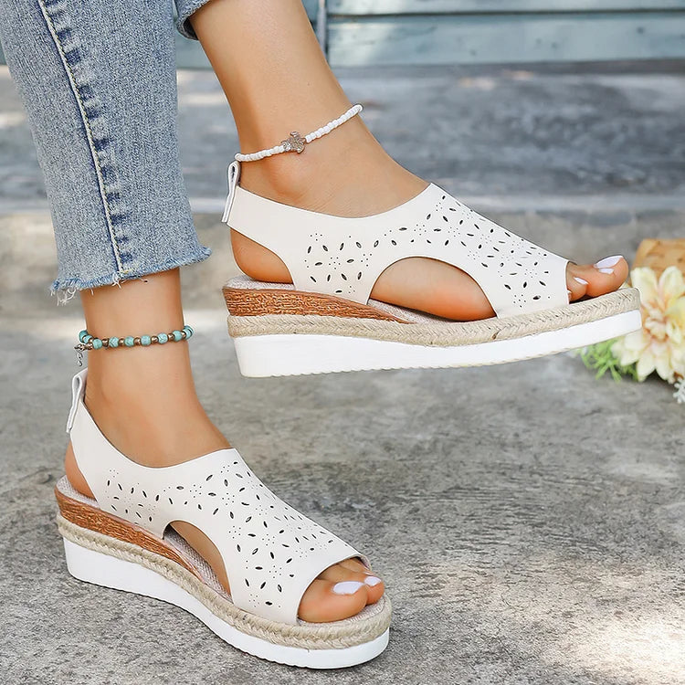 Sandalias de alpargata con plataforma peep toe y tira trasera ahuecada 