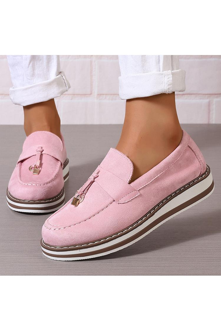 Mocassini casual con punta tonda e decorazione a patchwork in tinta unita con nappe