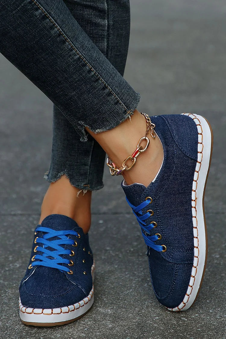 Leopard Print Stitch Detail Round Toe Lace Up Sneakers