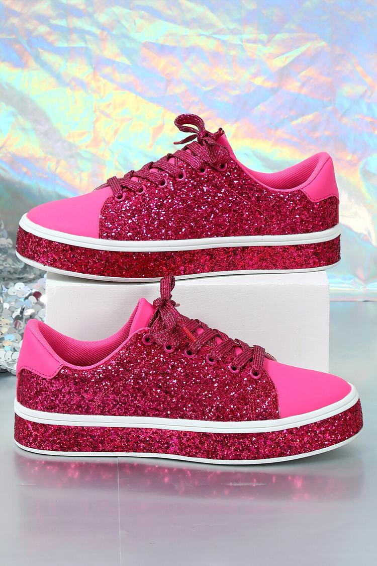 Patchwork Glittering Round Toe Lace Up Casual Sneakers