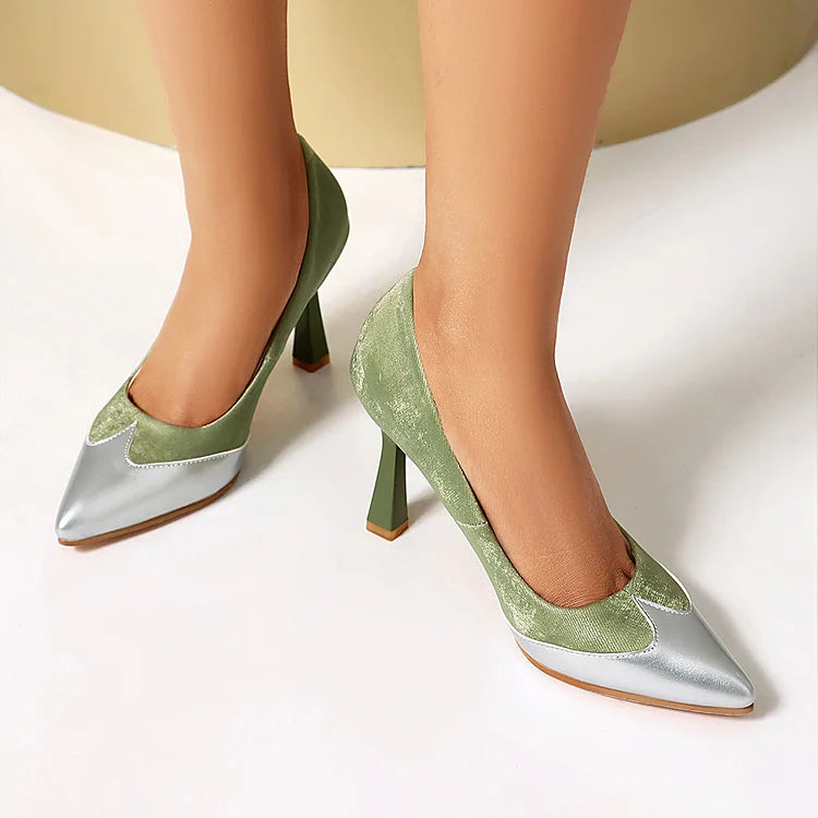 Patchwork Colorblock Pointed Toe Elegant Stiletto Heels