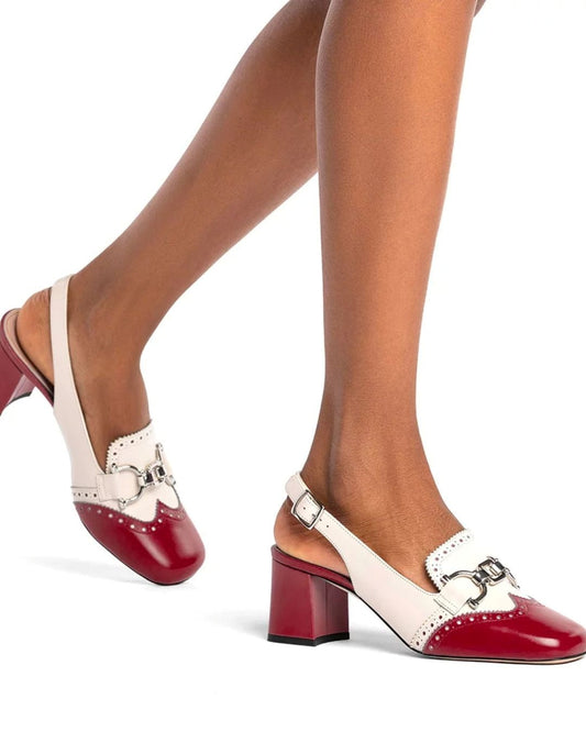 Colorblock eckige Zehen Metall Schnalle Retro Slingback Blockabsätze [Vorbestellung]