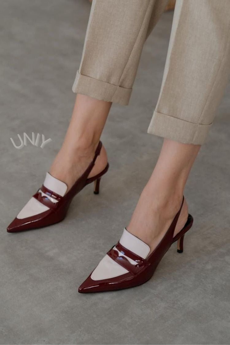 Scarpe con tacco a spillo e cinturino posteriore in vernice color crema bordeaux [Pre-ordine]