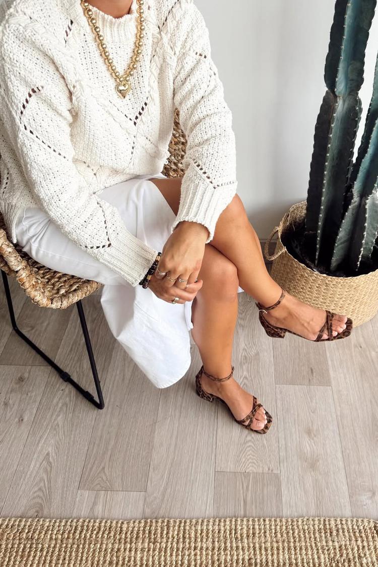 Scarpe con tacco grosso marroni, punta quadrata, cinturino alla caviglia con fibbia e stampa leopardata [Pre-ordine]