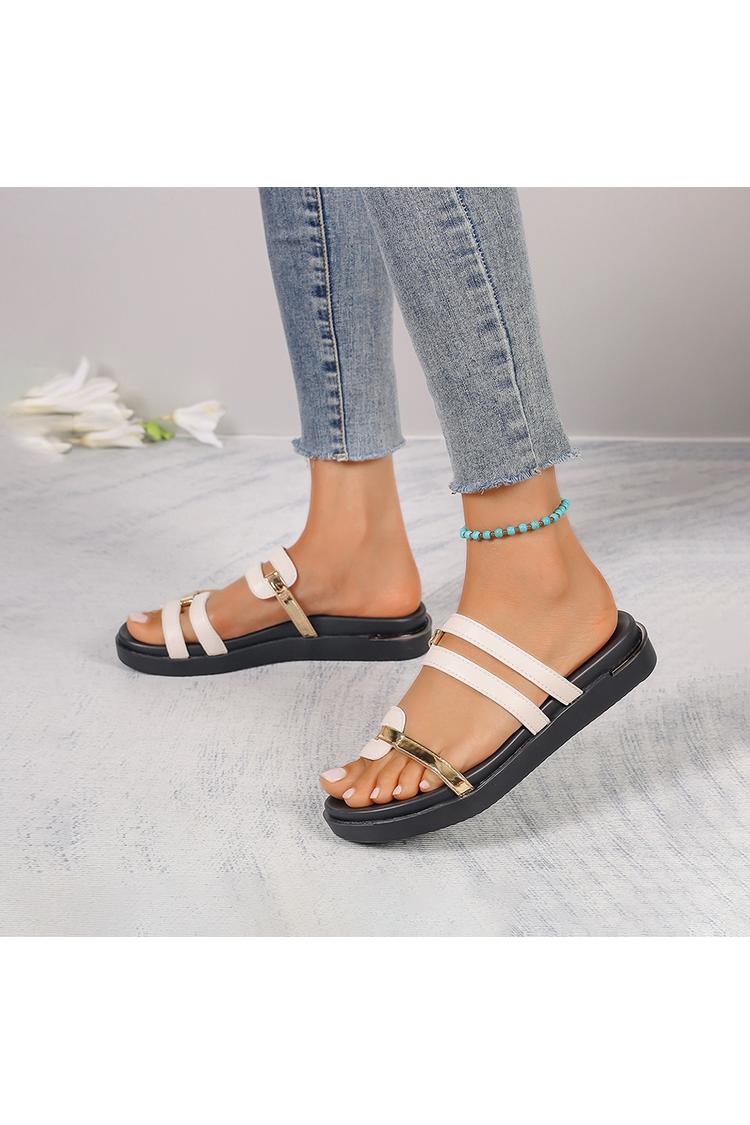 Pantofole casual da esterno con punta tonda, cinturino asimmetrico e blocchi di colore